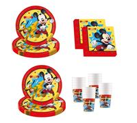 Procos - Mickey Mouse Jump Into Fun décoration d'anniversaire, 52 pièces, assiettes en carton, gobelets et serviettes pour anniversaire d'enfant, vaisselle de fête