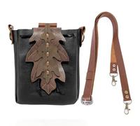 PROCOS Sac à bandoulière médiéval en similicuir avec cordon de serrage et pochette de ceinture style Renaissance vintage pour Noël, fée, elfe, Halloween, cosplay, noir 2, 6.5 x 1.2 x 7.5 inches