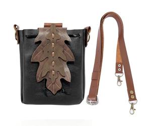 PROCOS Sac à bandoulière médiéval en similicuir avec cordon de serrage et pochette de ceinture style Renaissance vintage pour Noël, fée, elfe, Halloween, cosplay, noir 2, 6.5 x 1.2 x 7.5 inches