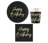 Procos - Set de fête Happy Birthday, 52 pièces de vaisselle de fête pour un anniversaire d'enfant ou une fête à thème, décoration de table