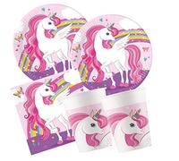 Procos - Set de fête S Unicorn Rainbow 52 pièces, 16 Assiettes, 16 gobelets, 20 Serviettes, Vaisselle jetable, Vaisselle de fête, décoration de Table