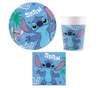 Procos - Set de fête Stitch and Angel, 52 pièces de vaisselle pour un anniversaire d'enfant ou une fête à thème, décoration de table