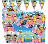 Procos Set de fête Stumble Guys, 47 pièces, assiettes en carton, gobelets en carton, serviettes, nappe, décoration