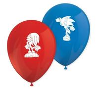 Procos Sonic The Hedgehog - Lot de 8 ballons en latex - Diamètre : 21 cm - Imprimé - Rouge et bleu - Ballons en latex - Pour anniversaire, décoration
