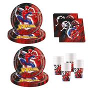Procos - Spiderman World of Webs Décoration d'anniversaire, 52 pièces, assiettes en carton, gobelets et serviettes pour anniversaire d'enfant, vaisselle de fête