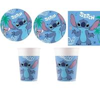 Procos Stitch Lot de 52 serviettes en papier 2 plis 2 plis 16 assiettes 23 cm 16 tasses 200 ml