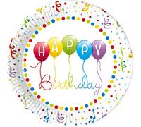 Procos - Tourbillons - Assiettes jetables, paquet de 8 Joyeux anniversaire - Carton SG29200 (Taille unique) (Blanc/Multicolore)