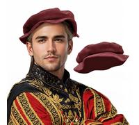 PROCOS Tudor - Béret plat pour femme - Béret français, casquette de peintre, casquette classique pour homme - accessoire de costume de style Renaissance (taille US, alpha, taille unique, rouge)