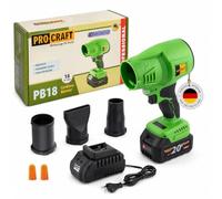 Procraft PB18 Souffleur à feuilles sans fil 20 V + 1 batterie 3,0 Ah + | Charge maximale : Débit d'air : 372 m³/h. Vitesse de l'air : 164 km/h, LED