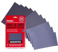 ProDec Advance Paquet de 10 feuilles abrasives humides et sèches de qualité variée pour poncer le bois, les meubles, le métal, le plâtre, la décoration, 9 x 5,5 pouces (230 x 140 mm)