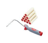 ProDec Lot de 11 articles, 10 mini-rouleaux laqueurs mohair 100 mm et monture, finition lisse avec peinture brillante/satinée, vernis, lasure sur plinthe, rebord de fenêtre, porte, placard, métal