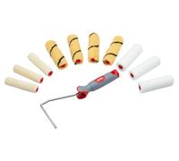 ProDec Lot de 11 articles, dont 10 mini-rouleaux microfibre assortis | monture incluse, finition lisse avec émulsion, peinture brillante ou satinée, vernis et lasure, murs, plafonds, bois, métal