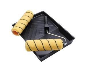ProDec Lot de 2 rouleaux 225 mm poils moyens pour émulsion et peinture de maçonnerie poils moyens, monture et bac pour peindre murs et plafonds