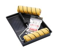 ProDec Lot de 4 articles 225 mm x 44 mm, 2 rouleaux tissés poils moyens, monture et bac pour émulsions et peintures de maçonnerie sur murs et plafonds, mini-rouleaux Ice Fusion gratuits
