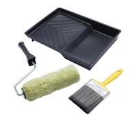 ProDec Lot de 4 articles robustes 225 mm x 44 mm, rouleau de maçonnerie, monture, pinceau 100 mm et bac pour peintures de maçonnerie lisses et texturées sur murs extérieurs