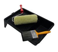 ProDec Lot de 4 articles robustes 225 mm x 44 mm, rouleau de maçonnerie rembourré, monture, pinceau 100 mm et bac 125 mm pour peintures de maçonnerie lisses et texturées sur murs extérieurs