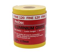 ProDec Rouleau de 10 m de papier abrasif jaune, oxyde d’aluminium, grain 120 fin pour poncer bois, peinture, joints, métal et plus, papier abrasif compatible avec les ponceuses électriques