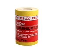 ProDec Rouleau de 5 m de papier abrasif jaune, oxyde d’aluminium, grain 120 fin pour poncer bois, peinture, joints, métal et plus, papier abrasif compatible avec les ponceuses électriques