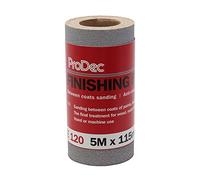 ProDec Rouleau papier abrasif de finition 5 m grain grossier 120 ponçage entre couches de peinture ou vernis, rouleau de papier abrasif largeur 115 mm compatible avec ponceuses à main et électriques