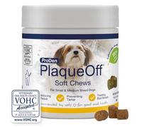 ProDen PlaqueOff 120 Bouchées Souples | Éliminateur Naturel de Plaque, Tartre et Mauvaise Haleine pour Petits ou Moyens Chiens | Agit de Manière Systémique, Non par Abrasion ou Mastication