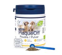 ProDen PlaqueOff Poudre pour Chiens et Chats, Éliminateur de Tartre et Mauvais Souffle avec Nettoyant Dentaire 100% Naturel et Éliminateur de Plaque, 180 g