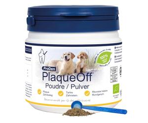 ProDen PlaqueOff Poudre pour Chiens et Chats, Éliminateur de Tartre et Mauvais Souffle avec Nettoyant Dentaire 100% Naturel et Éliminateur de Plaque, 420 g