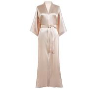 PRODESIGN Kimono Robe de Chambre Longue en Satin pour femme Peignoir Femme Satin Couleur Unie - Taille Unique (Champagne)