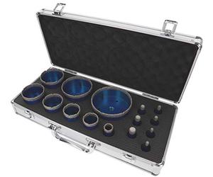 PRODIAMANT Jeu de forets diamantés Carrelage Grès cérame fin à sec 15 pièces 6mm 8mm 10mm 12mm 14mm 20mm 35mm 40mm 50mm 60mm 68mm 82mm 100 mm pour meuleuse d'angle avec coffret