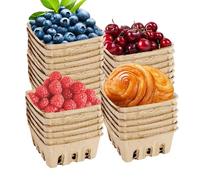 Produce Basket Containers - Strawberry Basket With Vents, 30x Natural Molded Pulp Fiber Berry Baskets | Storage Container, Kitchen Supplies For Fruits Vegetables, Strawberry Blueberry Raspberry