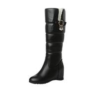 Product catégorie Women's Boots | Product Title Bottes d'hiver élégantes en Cuir Lisses avec Boucle Ceinture en Coton Peluche Talon compensé Semelle épaisse pour Femme (Black- 39)