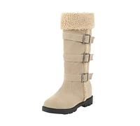 Product catégorie Women's Boots | Product Title Bottes Longues en Daim Couleur Unie avec Boucle et Ceinture Doublure Chaude en Peluche Semelle épaisse| eend Start# s#Conçu pour Les Femmes (Beige- 41)