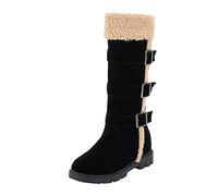 Product catégorie Women's Boots | Product Title Bottes Longues en Daim Couleur Unie avec Boucle et Ceinture Doublure Chaude en Peluche Semelle épaisse| eend Start# s#Conçu pour Les Femmes (Black- 41)