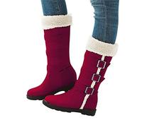 Product catégorie Women's Boots | Product Title Bottes Longues en Daim Couleur Unie avec Boucle et Ceinture Doublure Chaude en Peluche Semelle épaisse| eend Start# s#Conçu pour Les Femmes (Red- 37)