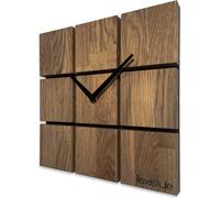 Product image Horloge murale moderne Harmony bois chêne carré noir sans bruit de tic-tac salle de bain salon chambre adolescent 30 cm marron