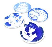Product of Gifu Japan Mino Ware - Mini assiette à condiments japonaise, gâteau aux fruits, sauce soja, sushis, chat Nekochigura, 9,9 cm, 4 motifs