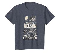 Produit Officiel Willie Nelson Live in Person T-Shirt, Enfant, Bleu Chiné, 8 Ans