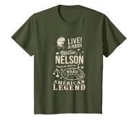 Produit Officiel Willie Nelson Live in Person T-Shirt, Enfant, Olive, 2 Ans