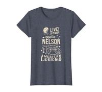 Produit Officiel Willie Nelson Live in Person T-Shirt, Femme, Bleu Chiné, S