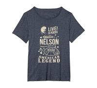 Produit Officiel Willie Nelson Live in Person T-Shirt, Femme Grandes Tailles, Bleu Chiné, 1X
