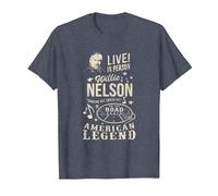 Produit Officiel Willie Nelson Live in Person T-Shirt, Homme, Bleu Chiné, M