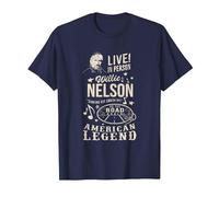 Produit Officiel Willie Nelson Live in Person T-Shirt, Homme, Bleu Marine, 6XL
