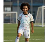 [Produit sur mesure] Maillot blanc personnalisé de l'équipe nationale du Portugal avec motif n°7, ensemble de tenue de football de jeunesse - Fabriqué en polyester, comprend un Top à encolure ronde et