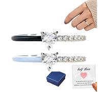 PRODUITS GILLES RING ENAMEL-Je choisis ma paix, bague en zircone de coeur réglable, bague de fiançailles à demi-émail coupée à moitié, à mon anneau de fille, à des cadeaux de femmes (Blue-2PCS)