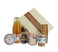 Produits Normandie - Panier garni "Goûter Normand" - Comprend 6 produits gourmands dont un jus de pomme de 75cl et un 5 produits sucrés - Spécial gourmandise