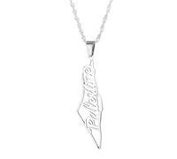 Produits pour filles 925 Collier Palestine en argent sterling pour hommes, collier de la Palestine Israël pour femmes, collier de cartes de cartes de Palestine, Collier Palestine Gold, Palestine