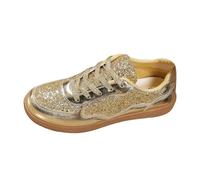 ProduitWomen's Casual Shoes - Product TitleChaussures décontractées à Paillettes et Semelles épaisses Version Grande Taille pour Femmes européennes et Chaussures Plates à Lacets (Gold, 36)