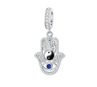 PROESS Breloque en argent sterling 925 pour bracelet avec pendentif en forme de main de Fatima Yin Yang et mauvais œil