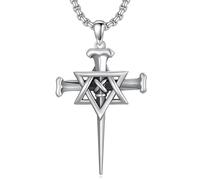 PROESS Chaîne en forme de croix pour homme en argent sterling 925 - Couronne d'épines - Étoile de David - Bijou religieux - Cadeau de Noël pour femme, Argent sterling