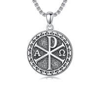 PROESS Chi Rho Chaîne en argent sterling 925 avec pendentif symbole Alpha Omega PX XP Religieux Seigneur Jésus Christian Constantin Bijoux pour hommes et femmes