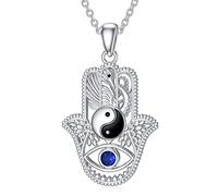 PROESS Collier avec pendentif arbre de vie de Fatima en argent sterling 925 avec pendentif main de Fatma - Cadeau pour homme et femme - Pour homme et femme - Pour anniversaire, Noël, 23.5*18.5mm
